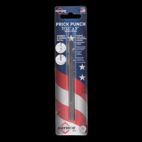 MAYHEW Prick Punch, 125mm long, 7/32' tip for precise metal and woodworking marking. Durable hexagon steel construction.