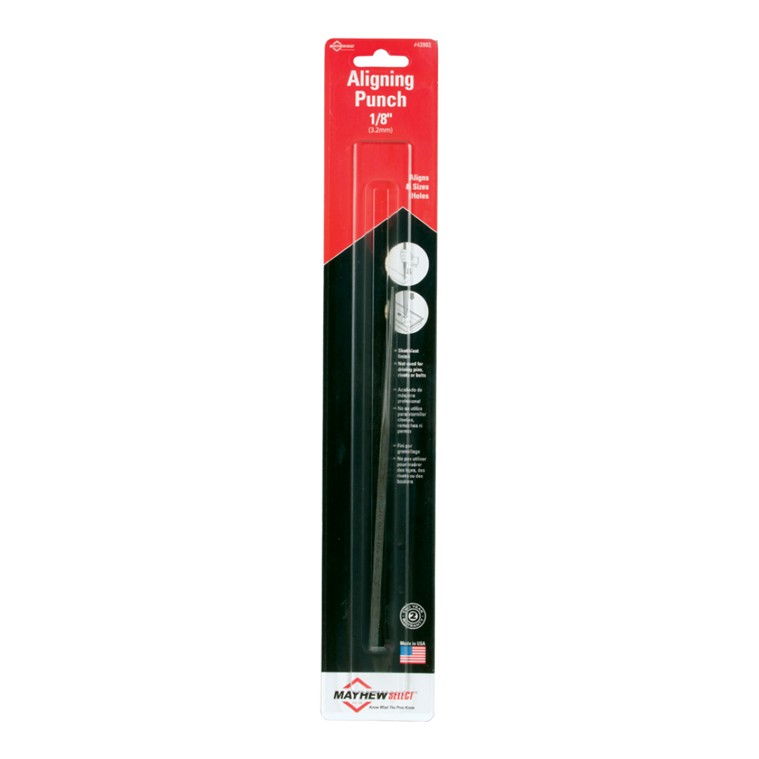 MAYHEW Long Taper Line-Up Punch, 200mm length, 1/8" diameter, perfect for precision alignment in various industries.
