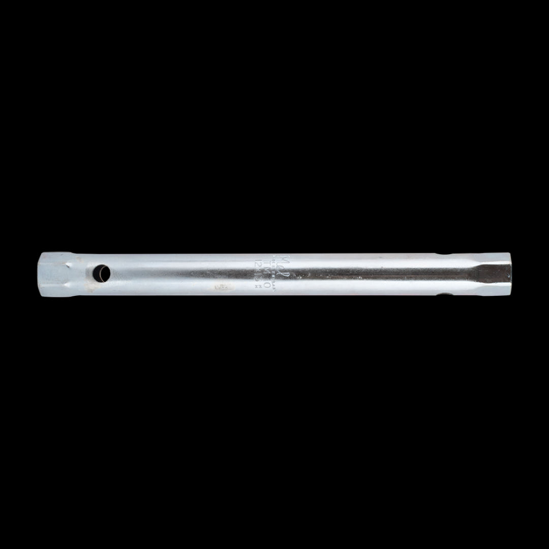 MELCO Double Ended Tube Spanner showcasing 12mm and 13mm hex profiles, ideal for hard-to-reach automotive and plumbing tasks.