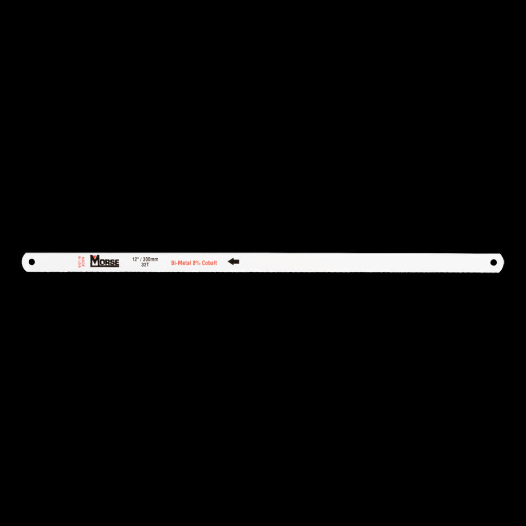 MORSE 32tpi Bi-Metal Hacksaw Blade designed for precision cutting in metal, plastic, and wood with flexibility for safety.