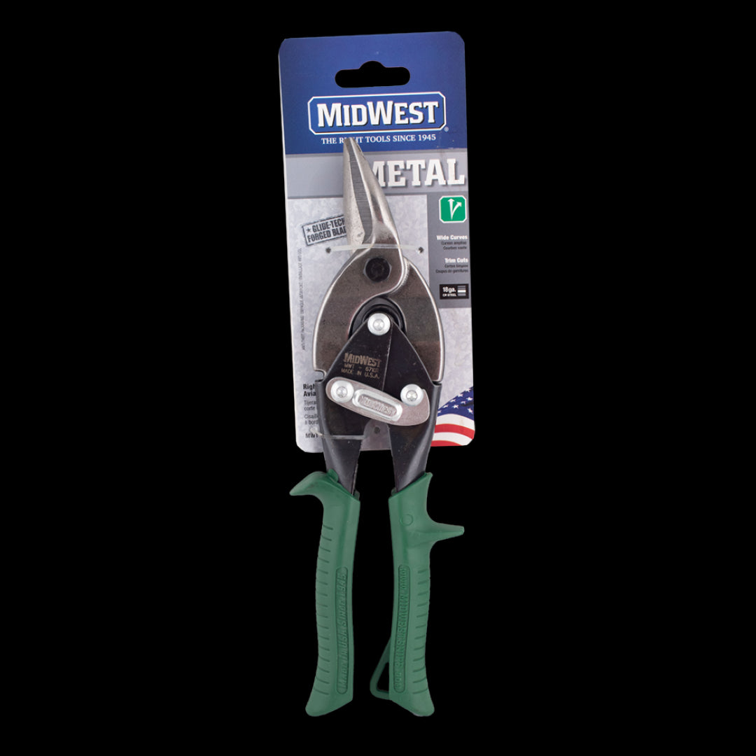 MIDWEST Right Aviation Snip with forged blades for precise metal cutting; ideal for DIY and professional use.