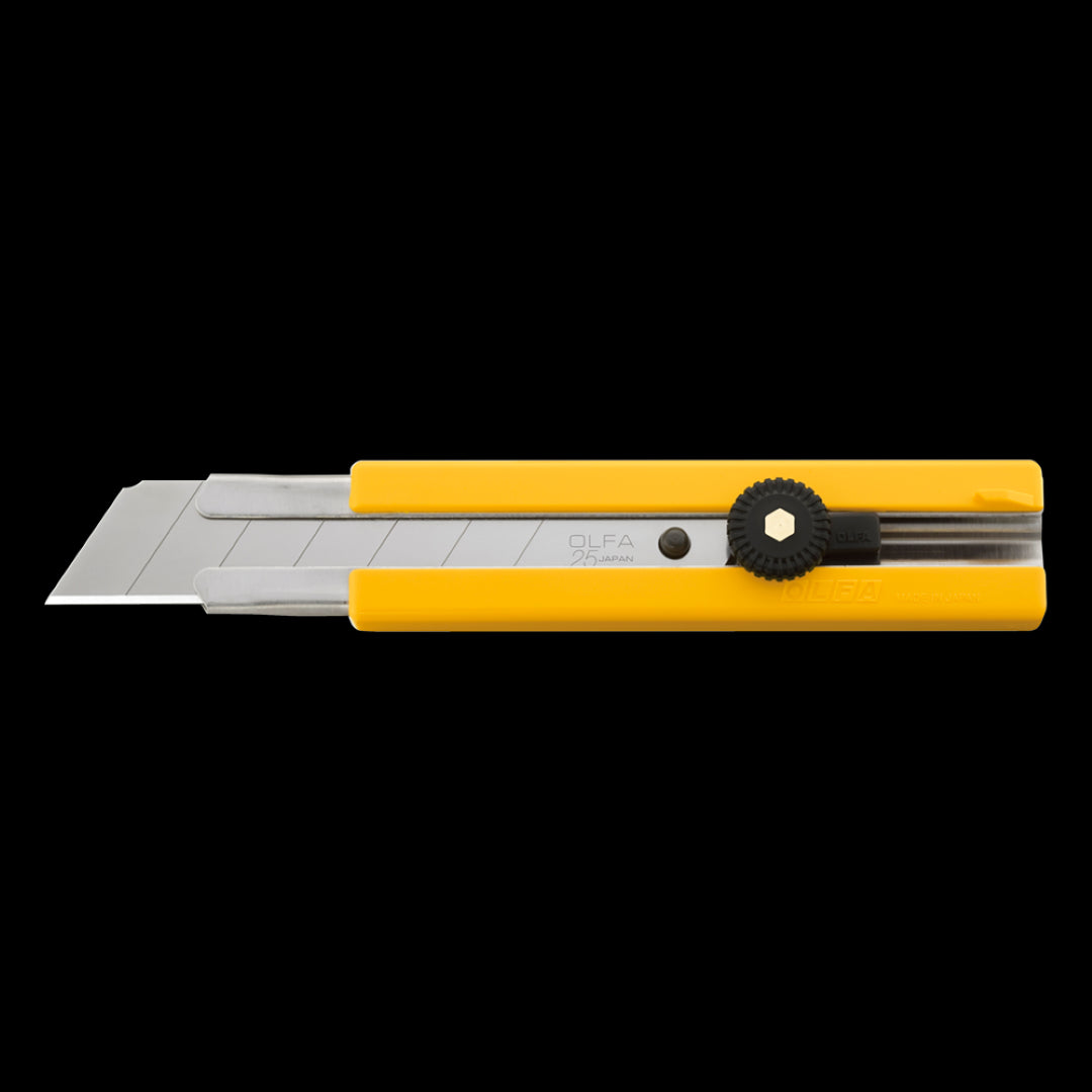 OLFA 25mm snap-off blade knife with anti-slip grip, perfect for professional and DIY cutting tasks.