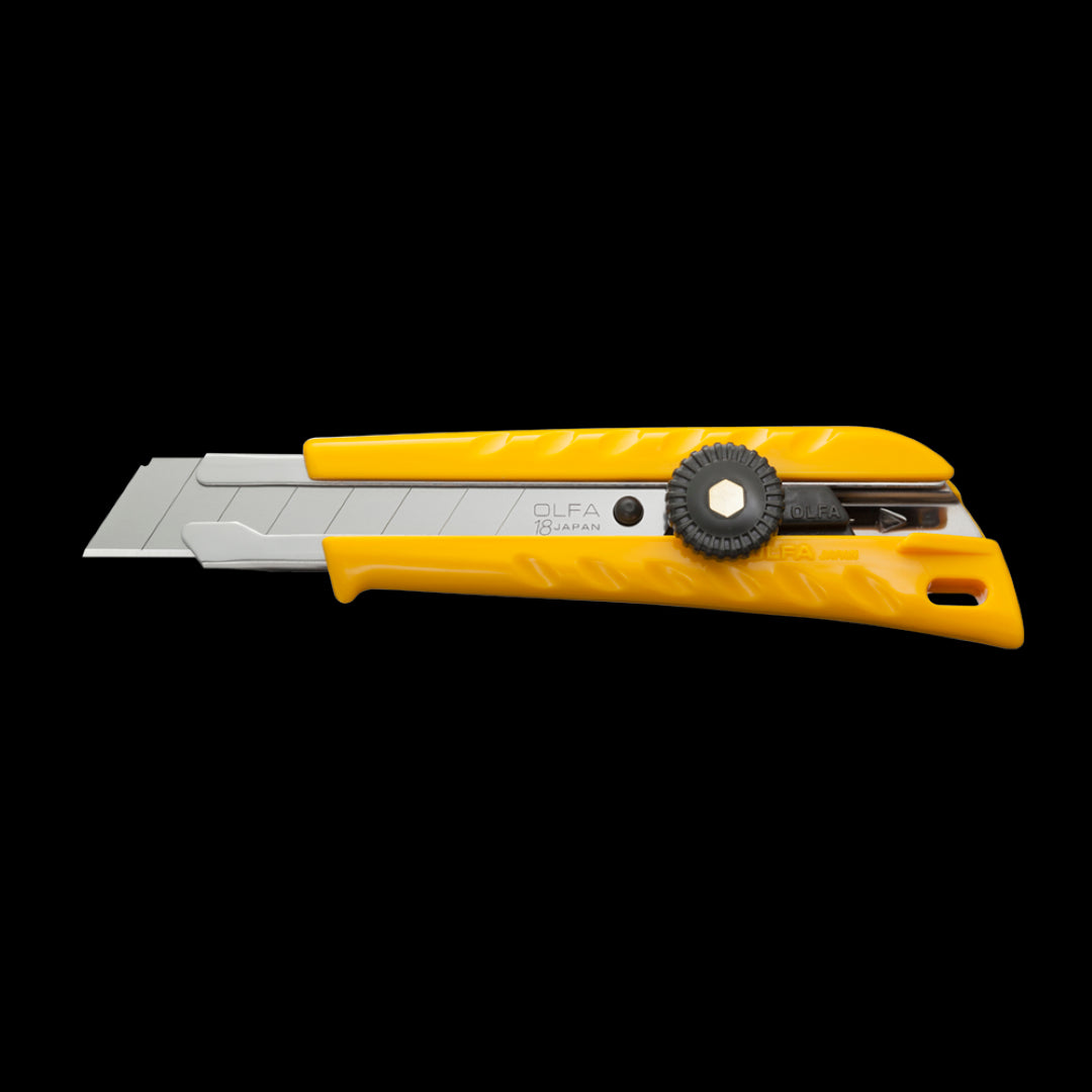 OLFA 18mm snap-off blade knife with wheel lock, perfect for DIY and professional cutting tasks.