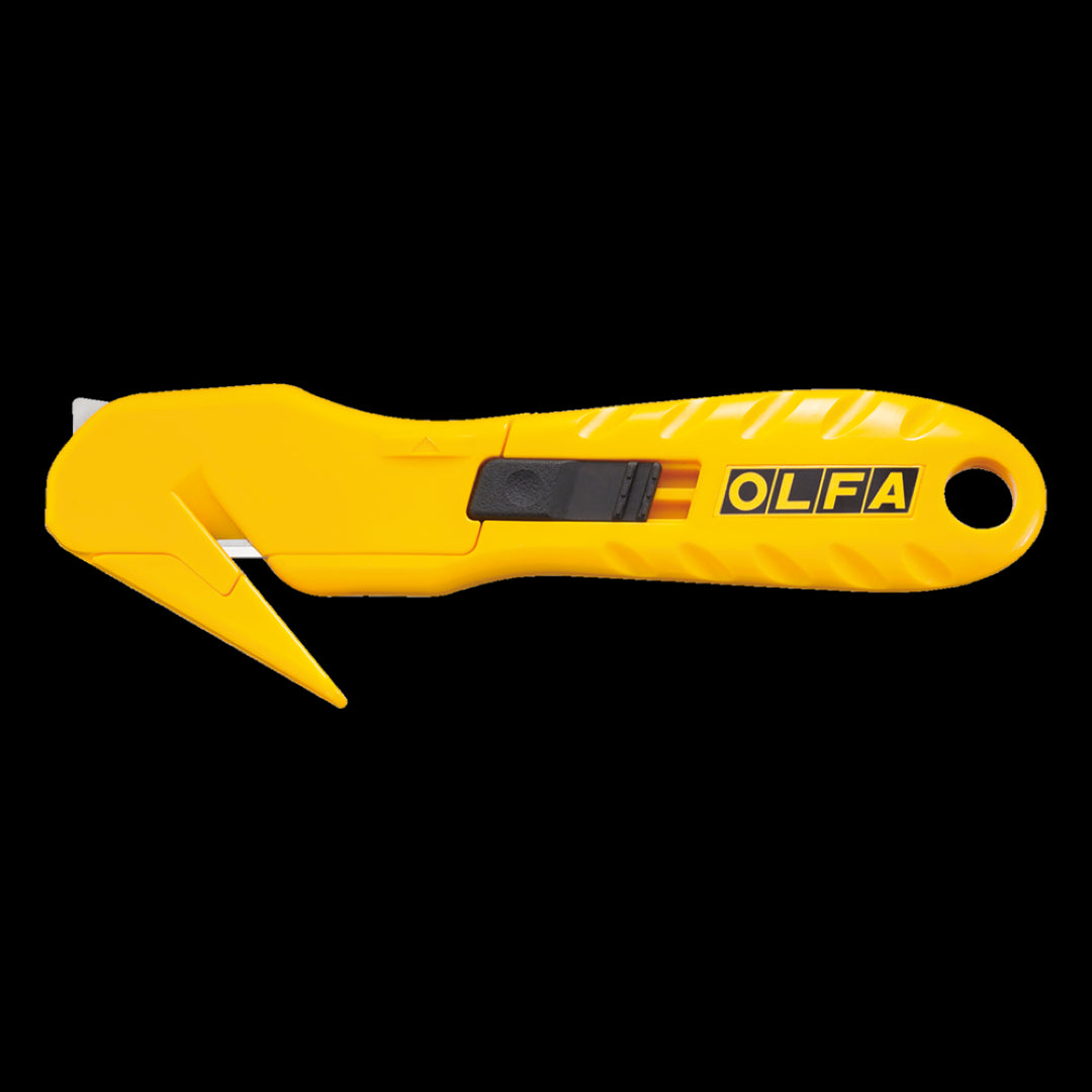OLFA Stretch Wrap Cutter with beak-shaped guide for precise cuts and durable handle, perfect for efficient wrapping tasks.