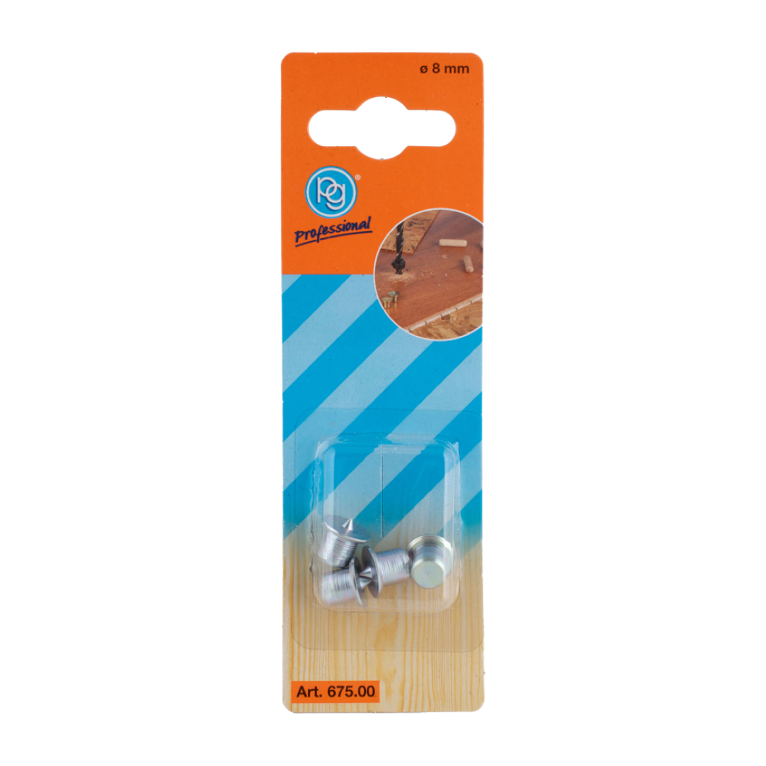PG Professional 8mm Dowel Centre Points - 4 pack for precise dowel hole alignment in woodworking projects.
