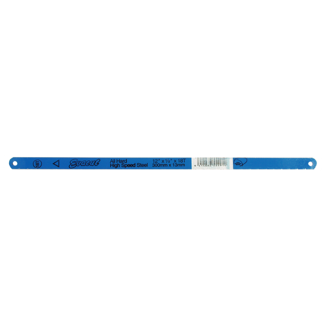 EVACUT 18T HSS Hacksaw Blade for precise cuts in metal and tough materials, featuring 18 teeth per inch for efficiency.