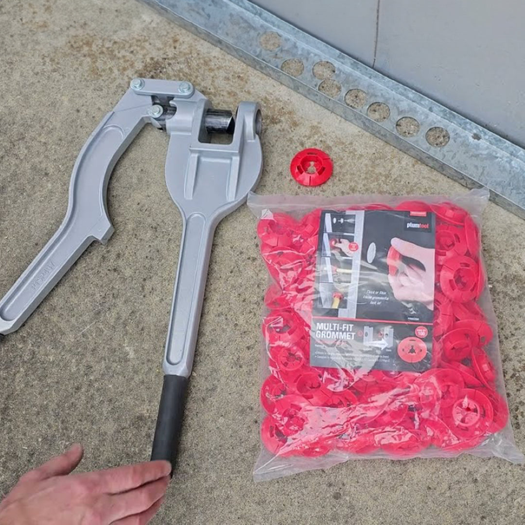 PLUMTOOL 34mm Stud Punch cutting tool for precision holes in 0.5mm steel studs, lightweight and portable for construction use.