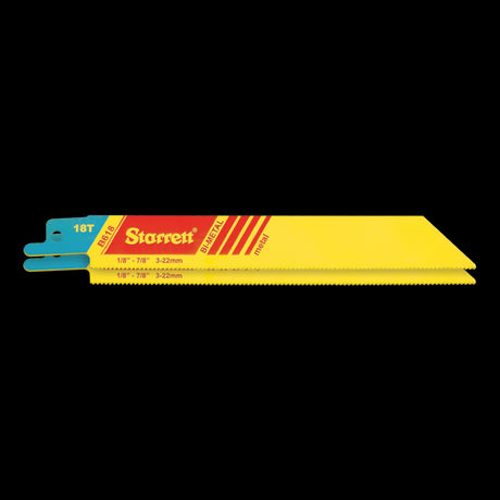STARRETT 150mm reciprocating saw blades (18t) in a 2-pack, designed for efficient cutting of wood and metal.