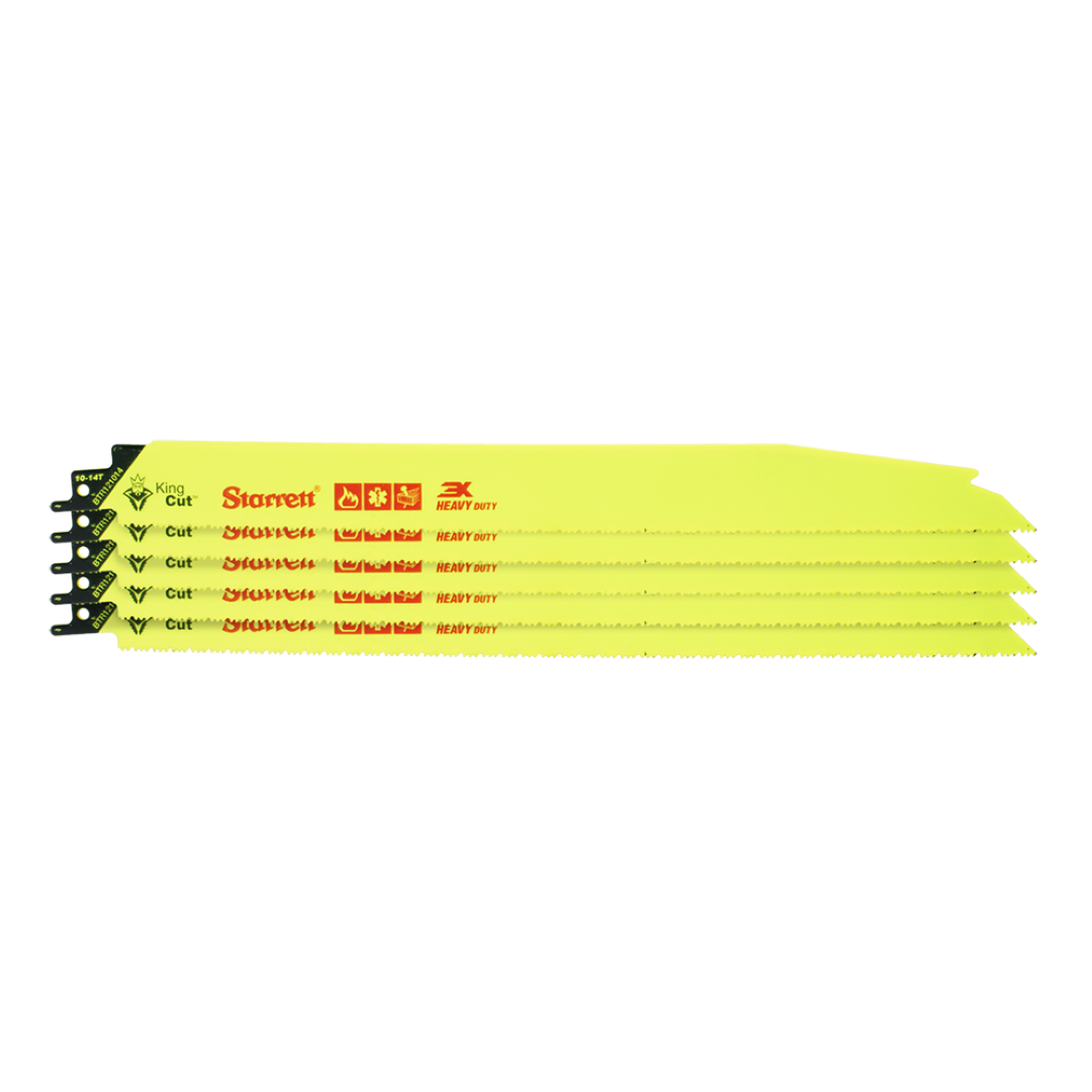 STARRETT 5-pack reciprocating blades, 300mm, 10/14t, ideal for fire rescue and demolition cutting tough materials.