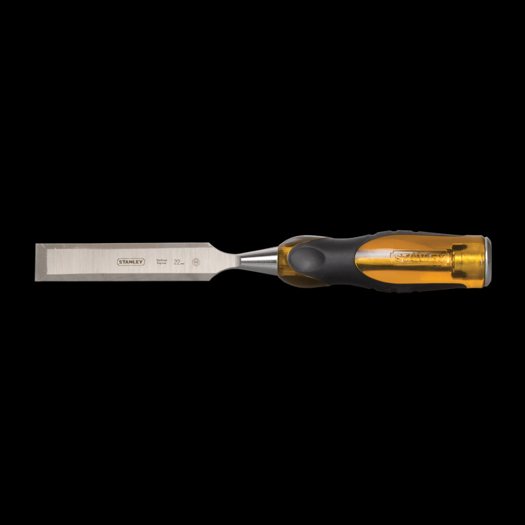 STANLEY 22mm Dyna Grip Chisel with durable handle and bevel-edged blade for precise chiseling and craftsmanship.