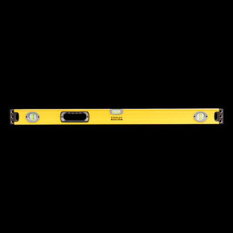 STANLEY 900mm Fatmax Box Builders Level with three precision vials for accurate horizontal, vertical, and 45-degree measurements.