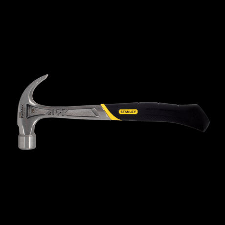 STANLEY 20oz Fatmax Steel Hammer with anti-vibration handle for reduced shock and fatigue, ideal for heavy-duty tasks.