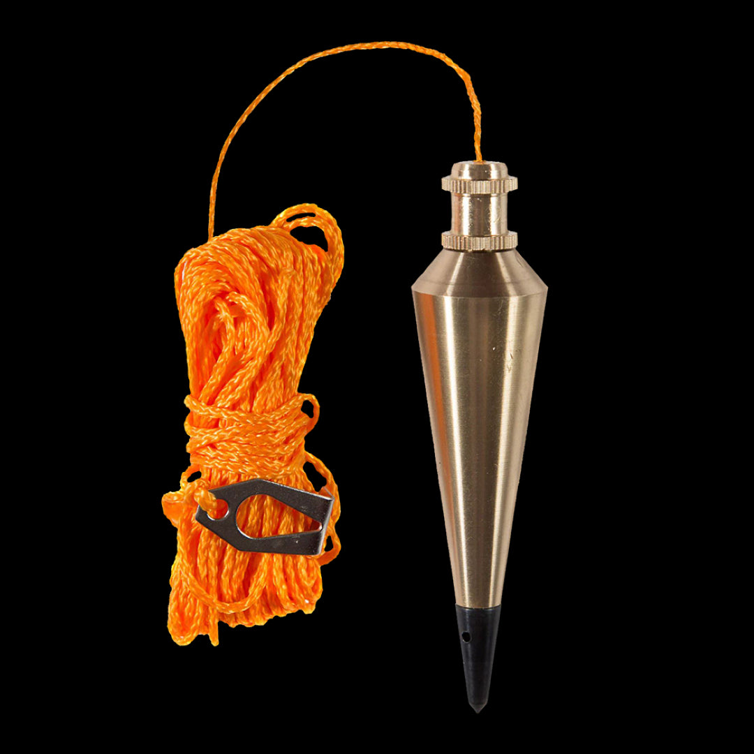 SWANSON 8oz Brass Plumb Bob with 20ft orange string, designed for precise vertical measurements in construction projects.