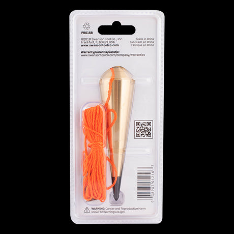 SWANSON 16oz Brass Plumb Bob with 20ft orange string, durable construction, and precise steel tip for vertical measurements.