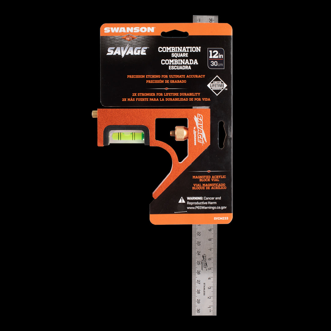 SWANSON 300mm Savage™ Combination Square with stainless steel blade, precision markings, and durable aluminum frame for accurate woodworking.