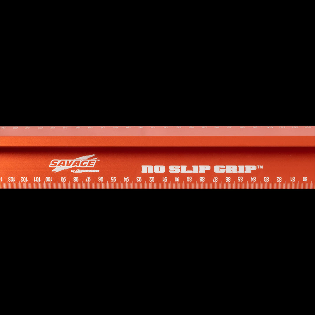 SWANSON 1200mm Savage™ No-Slip Straight Edge in vibrant orange, designed for precision cutting with no-slip grip and thumb saver features.