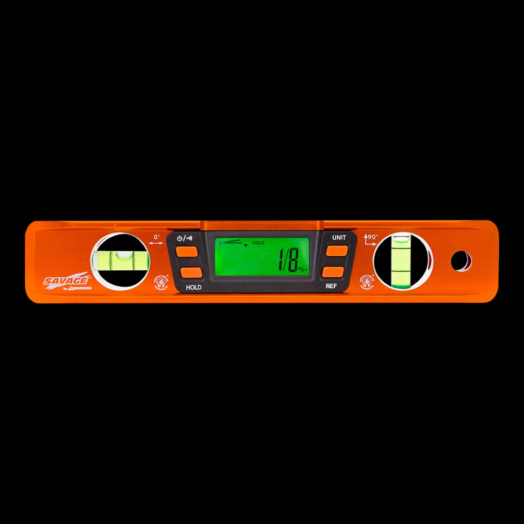 SWANSON 225mm Savage™ Digital Torpedo Level with backlit display and 0.029° accuracy for precise measurements.
