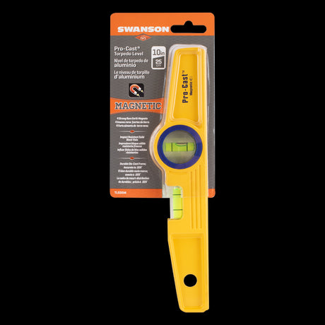 Swanson 250mm Pro-Cast Magnetic Torpedo Level featuring strong magnets, accurate vials, and durable aluminum construction.