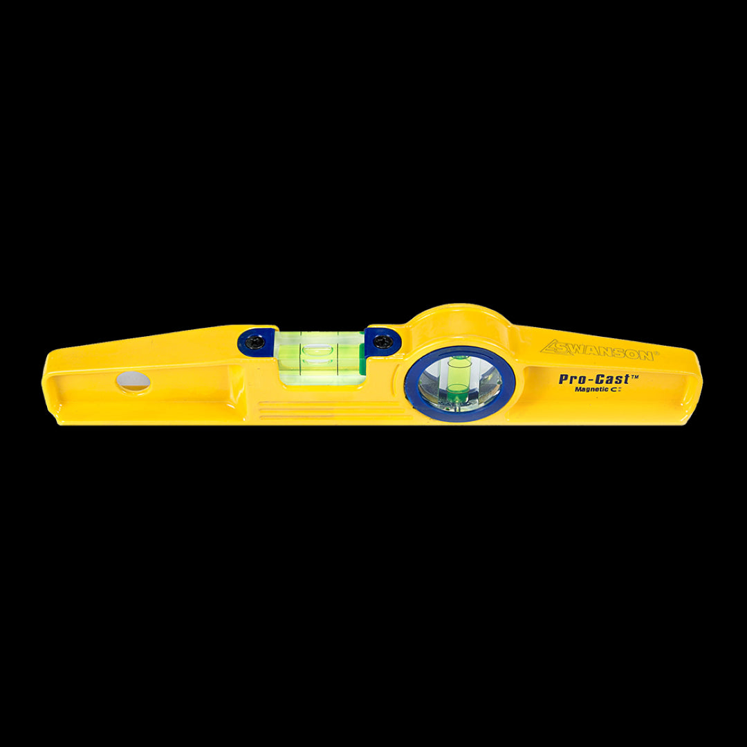 Swanson 250mm Pro-Cast Magnetic Torpedo Level with strong magnets, precision vials, and durable aluminum construction.