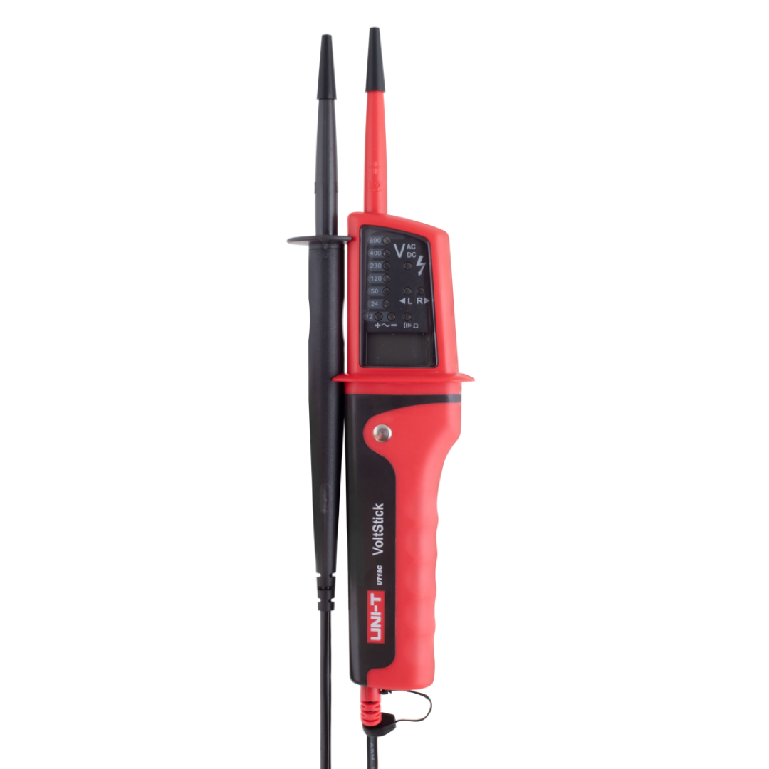 UNI-T Multifunction Voltage Tester with LCD display, single probe functionality, and waterproof design for precise voltage measurements.