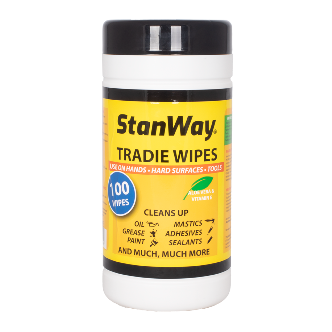 STANWAY Tradie Wet Wipes - 100 antibacterial wipes for effective cleaning on job sites and home renovations.