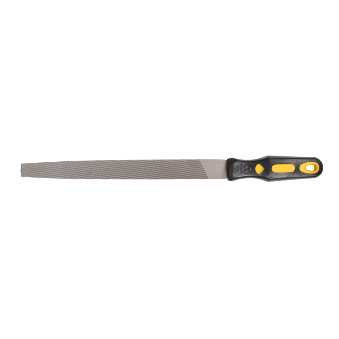 STANWAY 250mm Flat Bastard Cut File for precise metal shaping, deburring, and sharpening, featuring a comfortable handle.
