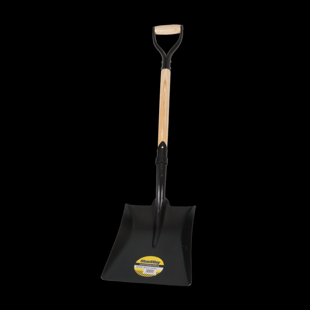 STANWAY Square Mouth Shovel with durable hickory D-handle, ideal for gardening and landscaping tasks.