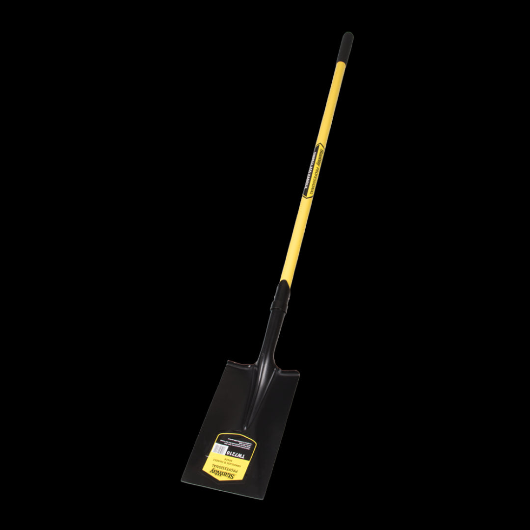 Durable STANWAY Square Mouth Spade with long fiberglass handle, perfect for digging and moving soil efficiently.