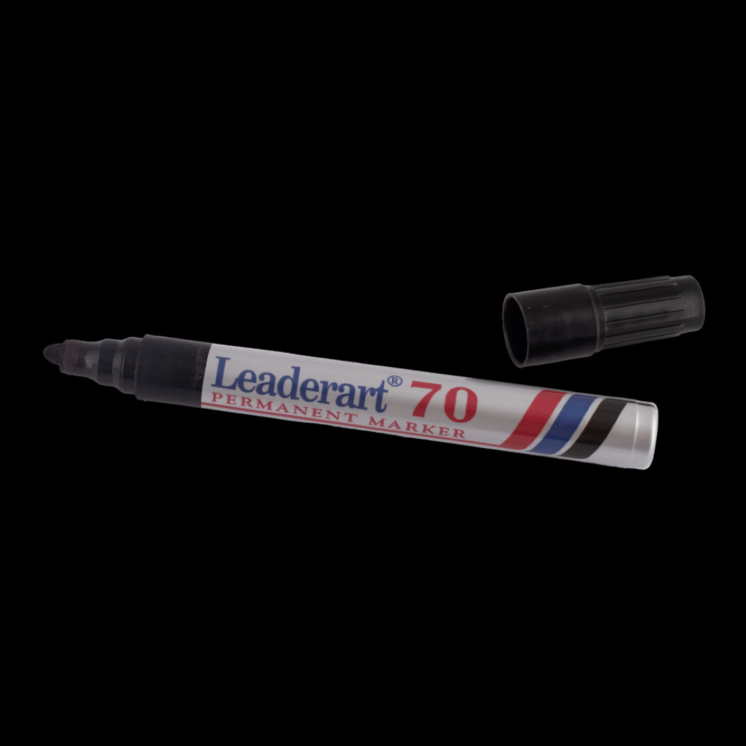 LEADERART Black Permanent Marker with Fiber Bullet tip for precise 1-3mm lines, waterproof and non-toxic for all surfaces.