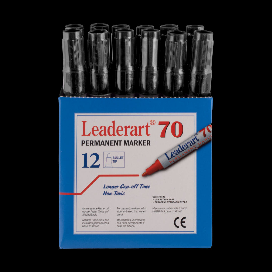 LEADERART Black Permanent Marker with a fine Fiber Bullet tip, ideal for precise lines and heavy-duty use on various surfaces.