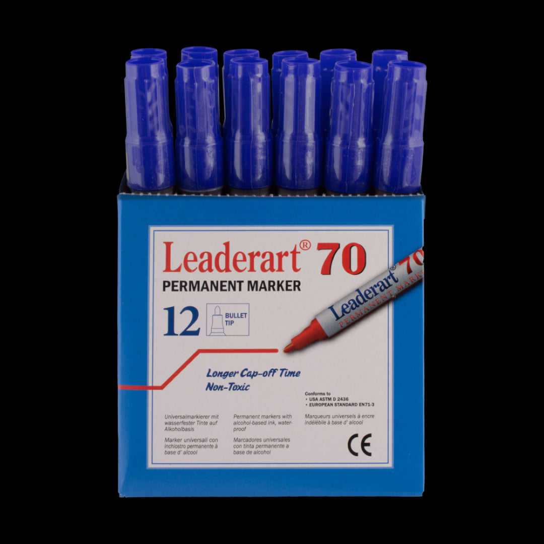 LEADERART Blue Permanent Marker with precision Fibre Bullet tip, suitable for various surfaces and offering vibrant, fade-resistant ink.
