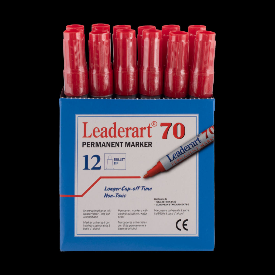 LEADERART Red Permanent Marker with fiber bullet tip, features waterproof, fade-resistant ink, ideal for artists and crafters.