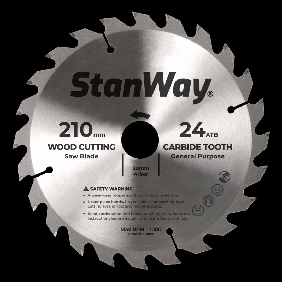 STANWAY 210mm Circular Saw Blade with tungsten carbide tips for precise, durable wood cutting in various materials.