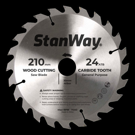STANWAY 210mm Circular Saw Blade with tungsten carbide tips for precise, durable wood cutting in various materials.
