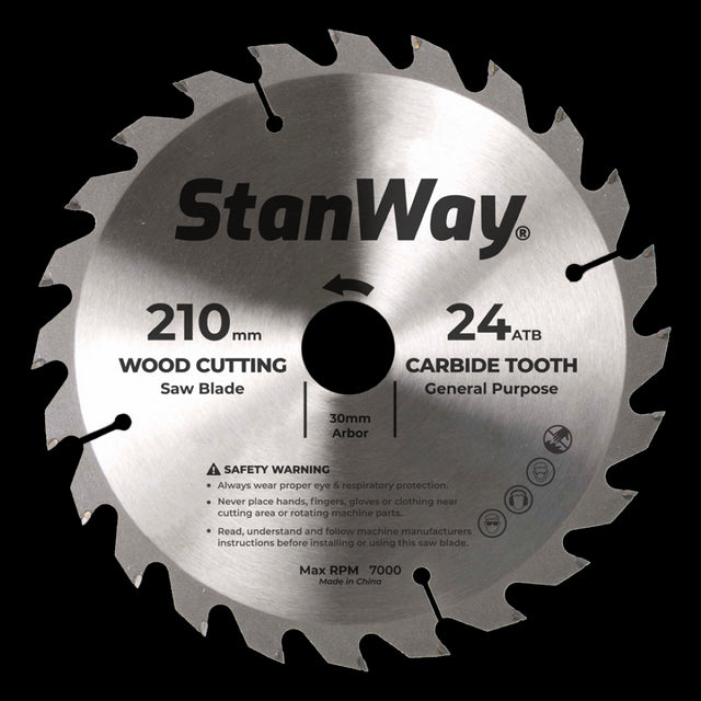 STANWAY 210mm Circular Saw Blade with tungsten carbide tips for precise, durable wood cutting in various materials.