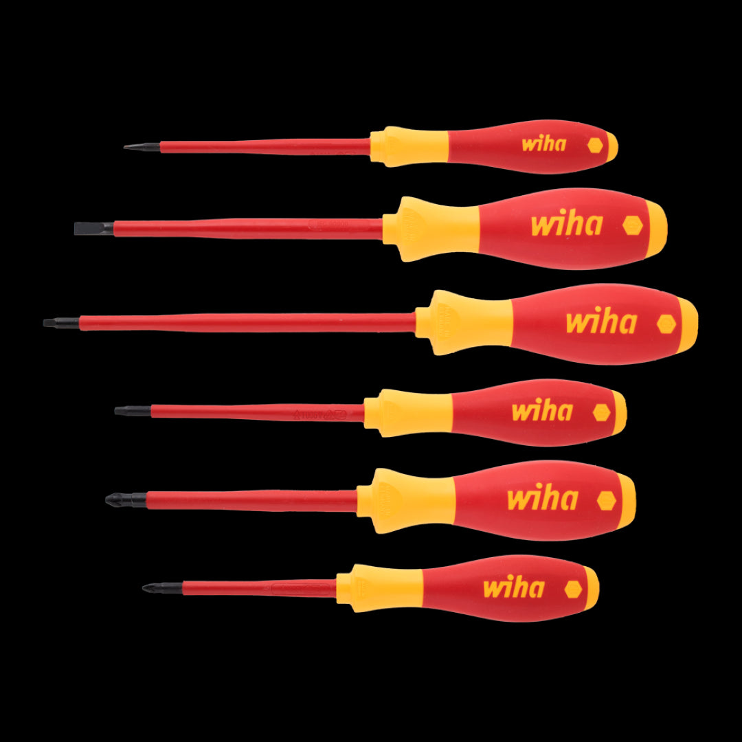 WIHA SoftFinish® Electric Screwdriver Set: 6 ergonomic, insulated screwdrivers for precise, safe electrical work.