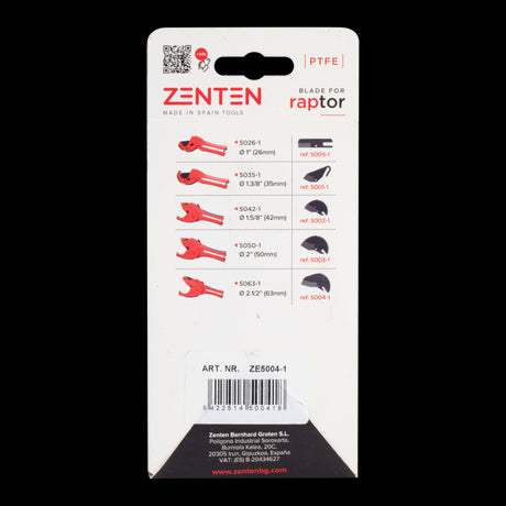 ZENTEN replacement blade for ZE5063-1 pipe cutter, stainless steel, PTFE coated for precise, clean cuts on 63mm pipes.