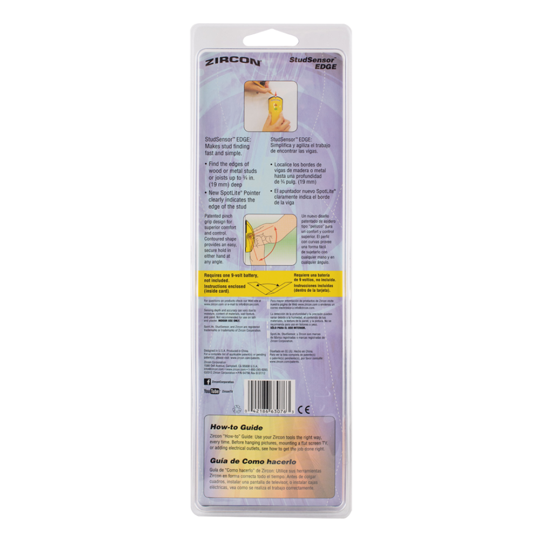 ZIRCON StudSensor™ EDGE, an ergonomic stud finder that detects wood/metal studs with an arrow pointer for precise marking.