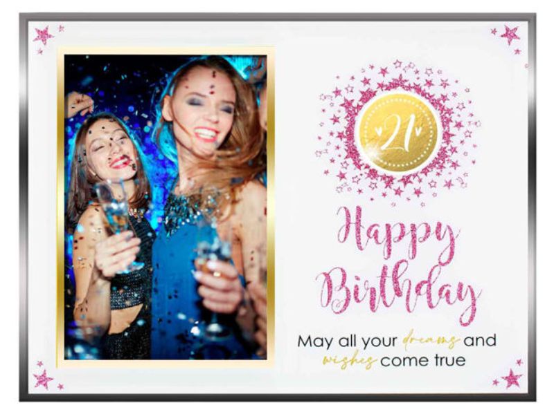21st Glass Glitter Photo Frame 6x4