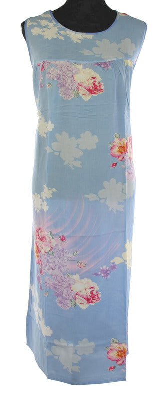 Pyjama Dress - Floral On Blue Long