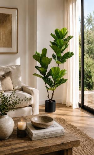 Real Touch Fiddle Leaf Tree Artificial Plant in Black Pot