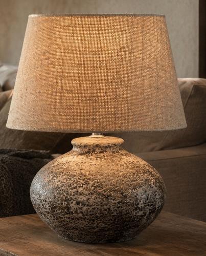 Grey Stone Ceramic Table Lamp with Hessian Shade 295x295x340