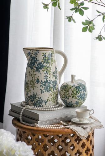 Ceramic Green Floral Apple Ornament