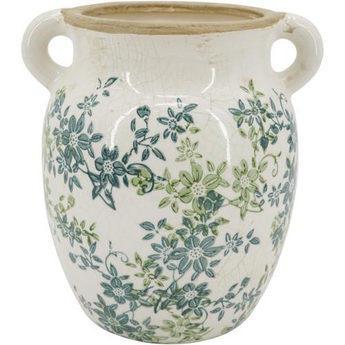 Ceramic Green & Blue Floral Vase 225x190x245