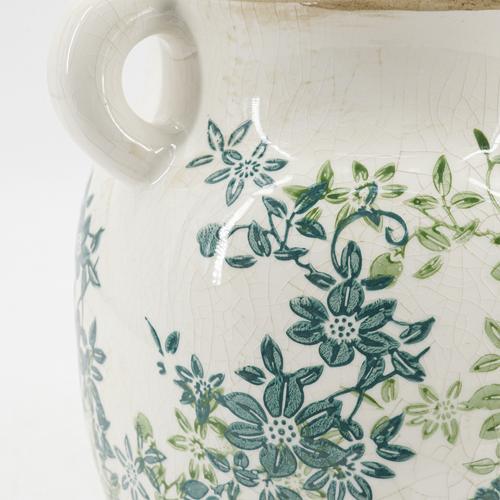 Ceramic Green & Blue Floral Vase 225x190x245