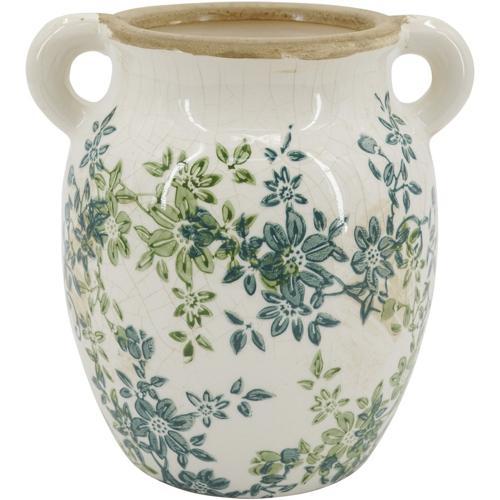 Ceramic Green & Blue Floral Vase 190x160x195