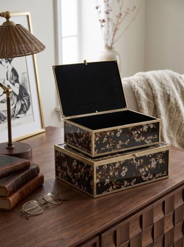 Floral Bird Glass Decorative Box Set of 2 - SE3138