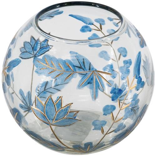 Blue Botanical Painted Glass Vase 140x140x125