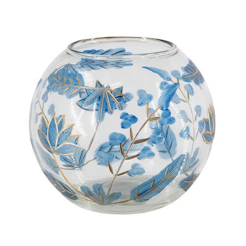 Blue Botanical Painted Glass Vase 140x140x125