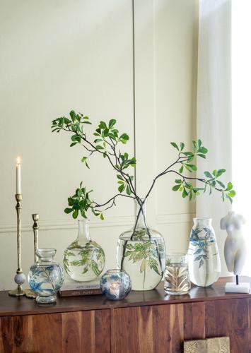 Blue Botanical Painted Glass Vase 140x140x125